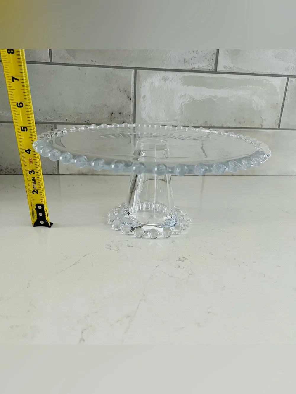 CANDLEWICK Style Clear Glass Beaded Cake Stand